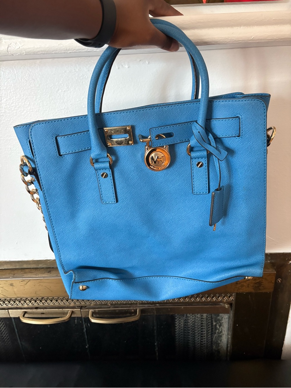 Michael Kors Bright Blue Saffiano Leather Tote with Gold Hardware
